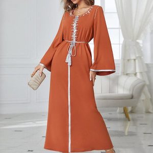 Robe Traditionnelle Arabe Strass Orange