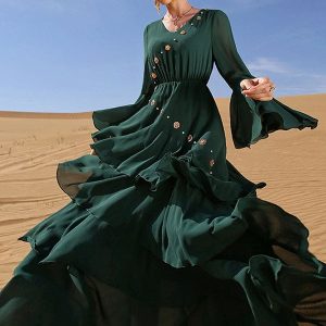 Robe en Mousseline Vert Foncé