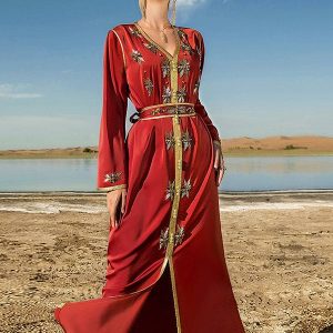 Robe Caftan Vermillon en Strass