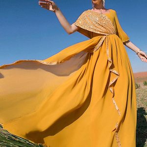 Robe Arabe à Paillettes Orange