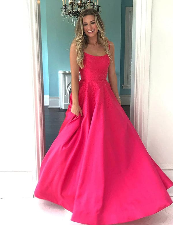 Robe de bal de fin d’année à bretelles en paillettes rose étincelant – Image 3