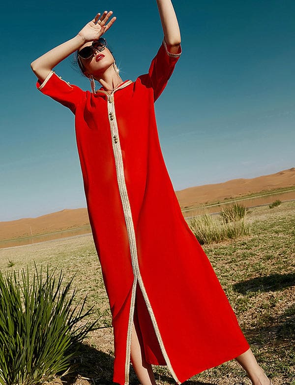Robe Djellaba pour Femmes Rouge – Image 9