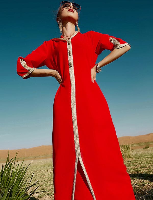 Robe Djellaba pour Femmes Rouge – Image 5