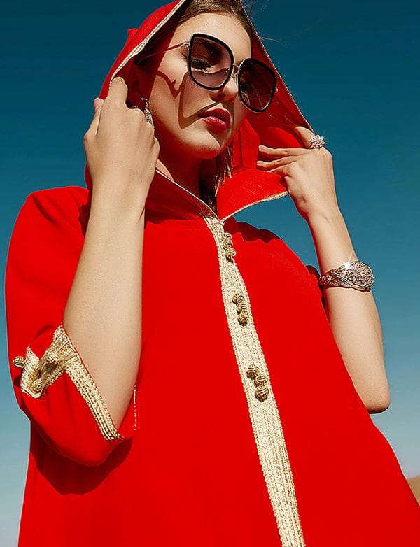 Robe Djellaba pour Femmes Rouge – Image 7