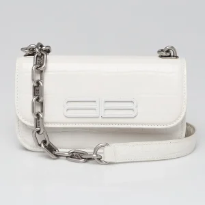 Balenciaga Gossip Croc Shoulder Bag White