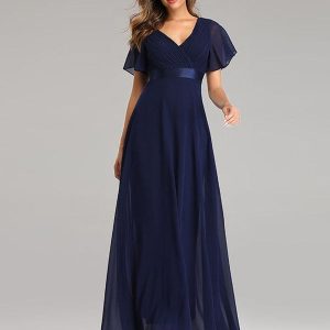 Robe de Soirée en Mousseline à Manches Évasées