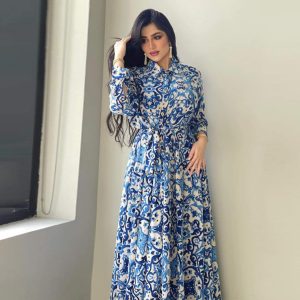 Robe CaftanBleu et Blanc