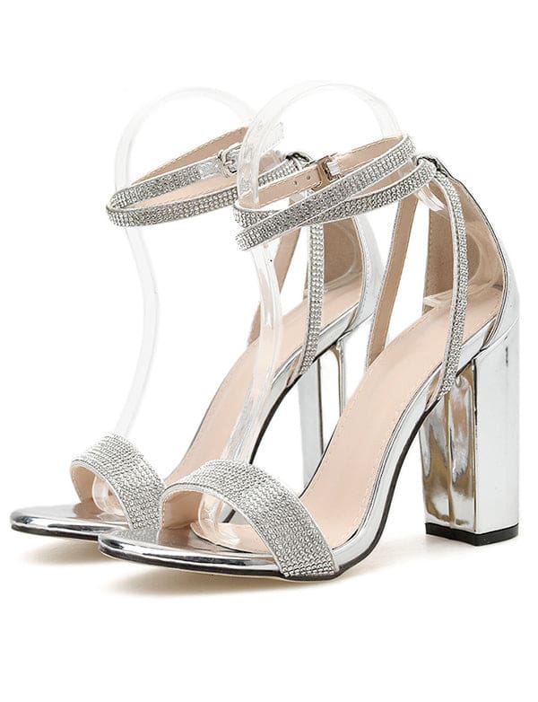 Argent Bling Cristal Sandales Talon – Image 4