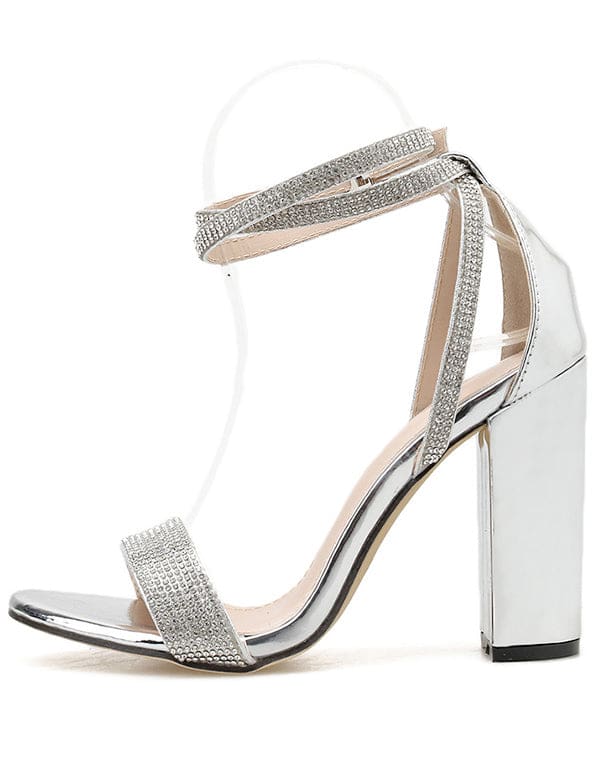 Argent Bling Cristal Sandales Talon – Image 5