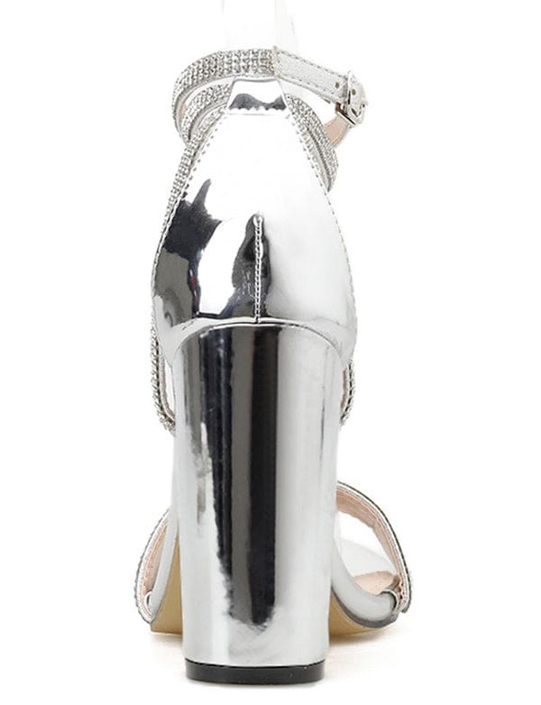 Argent Bling Cristal Sandales Talon – Image 6