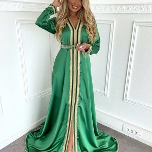 Caftan Marocain Vert Satiné Simple