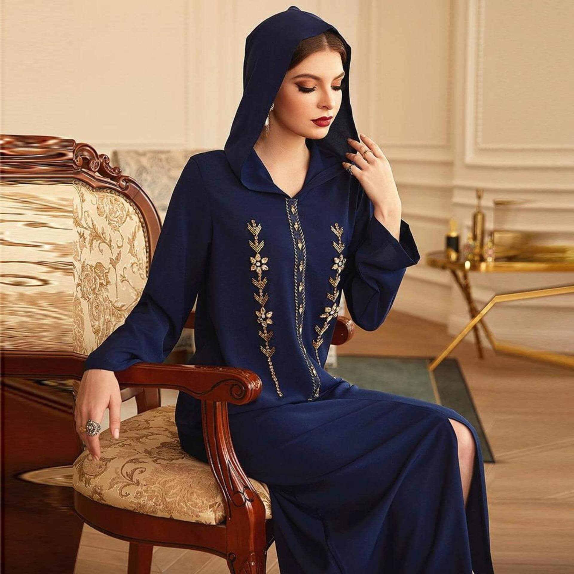 Djellaba MarocaineBleu Marine – Image 4