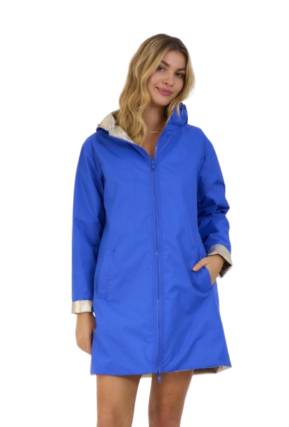 Parka réversible imperméable bleu roi et doré – Image 3