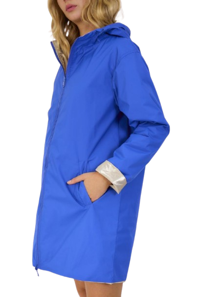 Parka réversible imperméable bleu roi et doré – Image 4