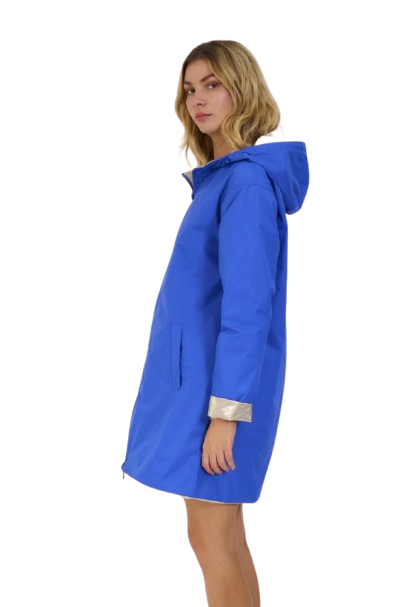 Parka réversible imperméable bleu roi et doré – Image 5