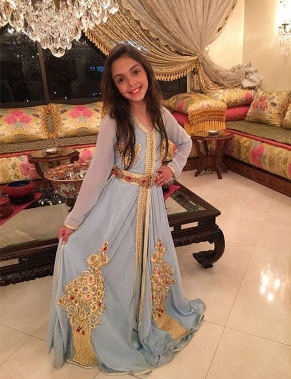 Bleu en Mousseline Caftan Petite Fille – Image 2