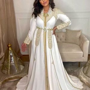 Caftan Marocain Traditionnel Brodé Blanc