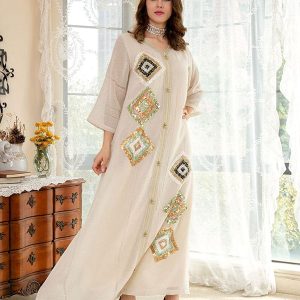 Paillettes Abricot Long Marocain Caftan