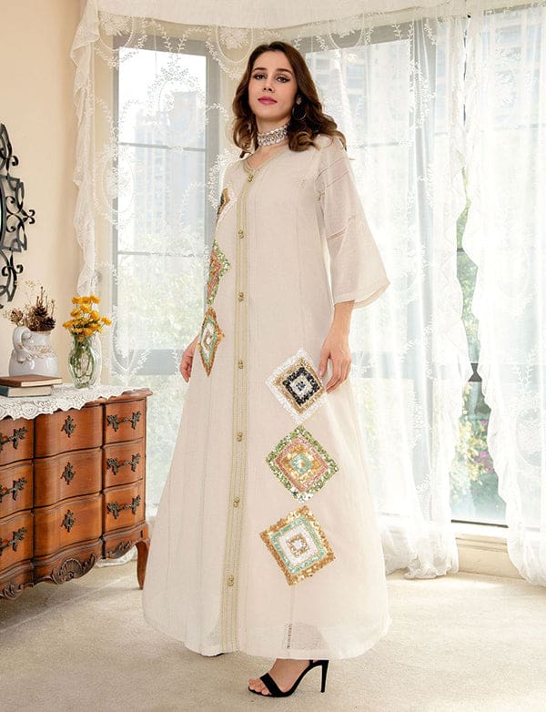 Paillettes Abricot Long Marocain Caftan – Image 6