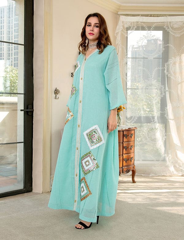 Paillettes Abricot Long Marocain Caftan – Image 4