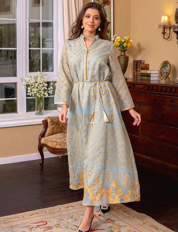 Robe Maxi Abaya brodée élégante et Bleu – Image 7