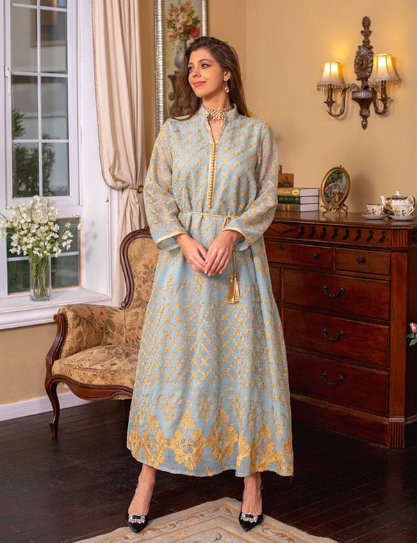 Robe Maxi Abaya brodée élégante et Bleu – Image 8