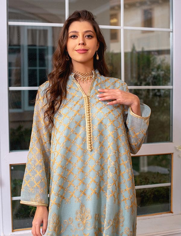 Robe Maxi Abaya brodée élégante et Bleu – Image 9