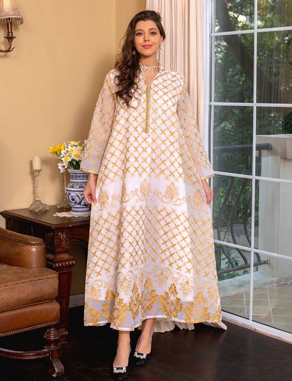 Robe Maxi Abaya brodée élégante et Bleu – Image 5