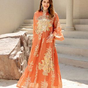 Broderie À Paillettes Orange Caftan Femmes Robe Arabe