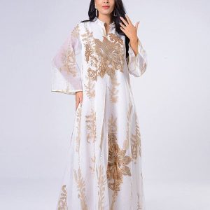 Broderie à paillettes Blanc Caftan Femmes Robe Arabe