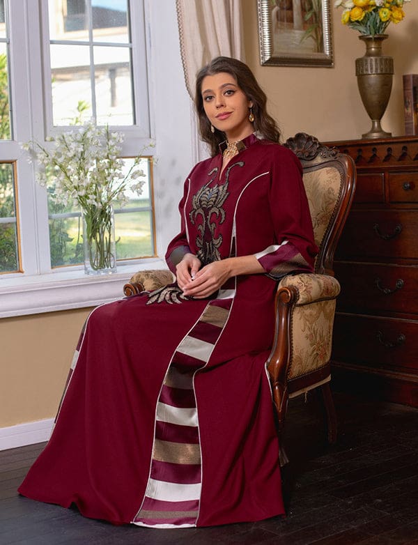 Bourgogne Robe de soirée caftan marocaine – Image 9