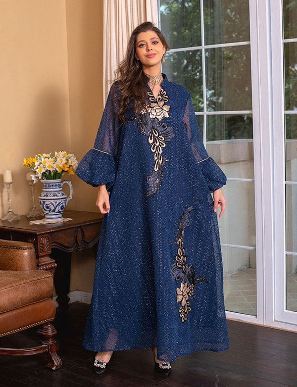 Élégante broderie vert clair Robe longue Abaya – Image 5