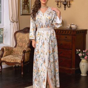 Robe fendue à manches longues musulmane Abaya