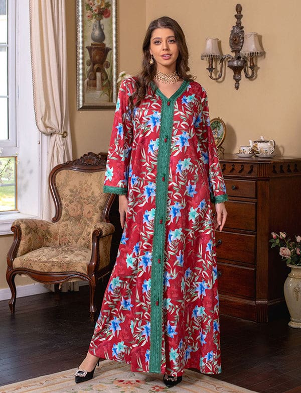 Robe vintage rétro imprimée de printemps pour femmes abaya – Image 2