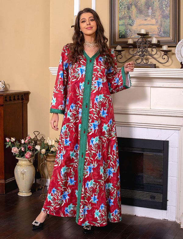 Robe vintage rétro imprimée de printemps pour femmes abaya – Image 4