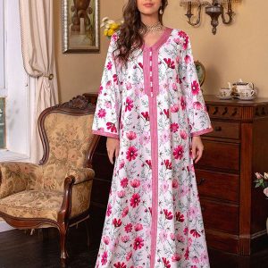 Robe longue imprimée jalabiya printemps robe musulmane