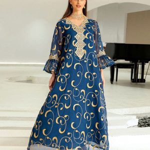 Robe de soirée musulmane en maille brodée à bord évasé