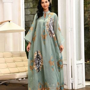 Robe de soirée musulmane perlée et brodée