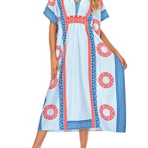 Robe de plage style bohème à séchage rapide pour femmes tunique sexy caftan