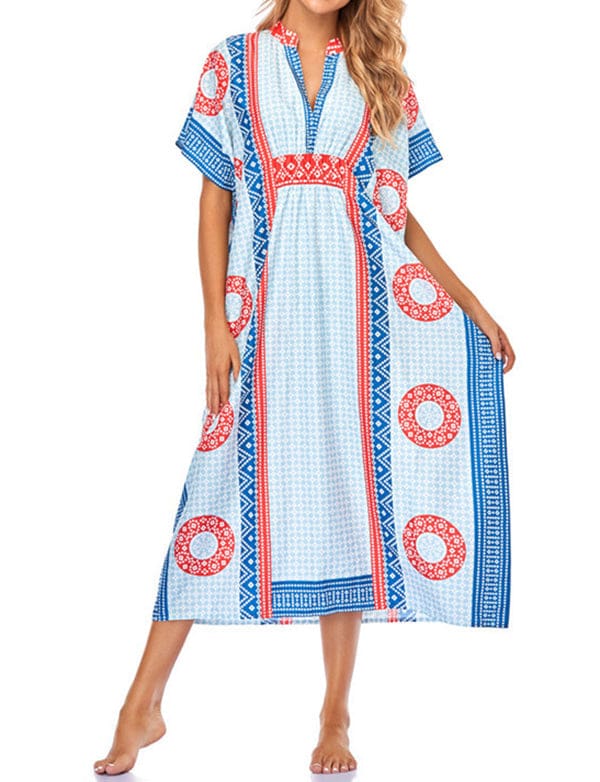 Robe de plage style bohème à séchage rapide pour femmes tunique sexy caftan