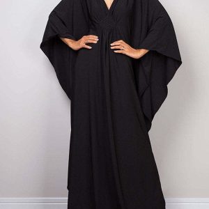 Robe maxi caftan ample à col en V et grande taille
