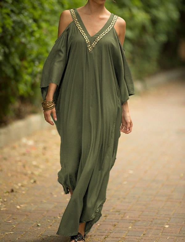 Robe grande taille ample à encolure en V et épaules dénudées