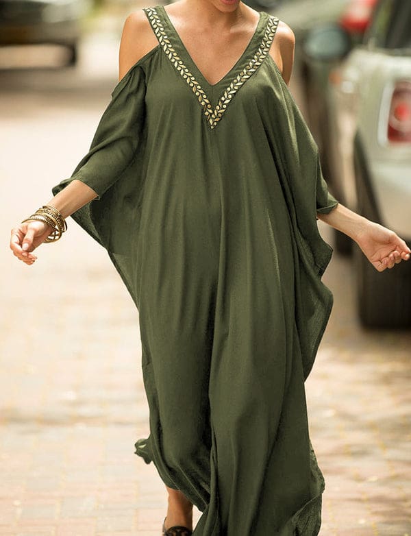 Robe grande taille ample à encolure en V et épaules dénudées – Image 7