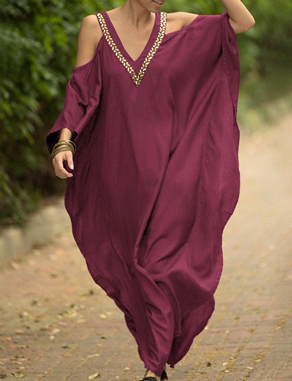 Robe grande taille ample à encolure en V et épaules dénudées – Image 4