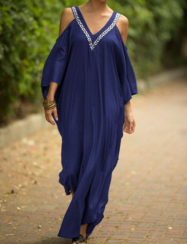 Robe grande taille ample à encolure en V et épaules dénudées – Image 5