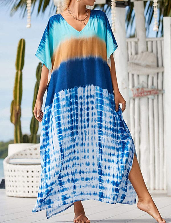 Robe ample imprimée tie-dye bleue