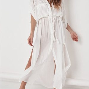 Peignoir de plage sexy avec taille en jacquard