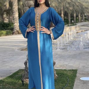Robe de soirée abaya en dentelle avec strass