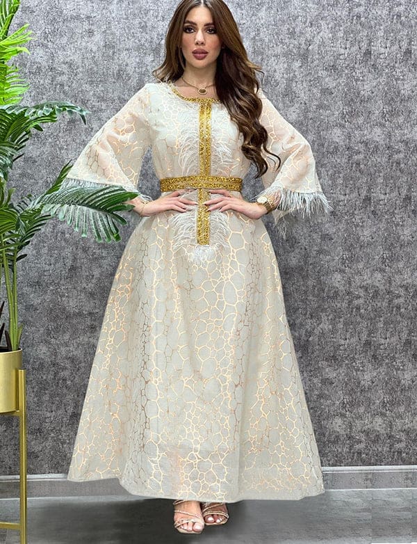 Robes caftan avec feuilles d’or et strass – Image 5