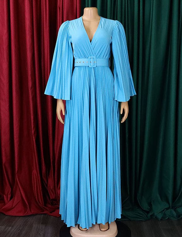 Robe à col en V et ourlet plissé sexy et pressé – Image 2